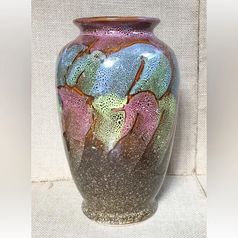 Abstract Pattern Colorful Vase 9 1/4 Inches Art Pottery Boho Southwestern